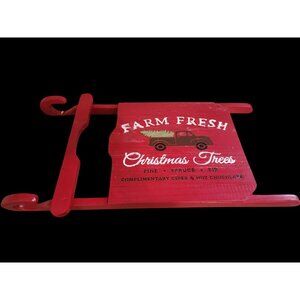 Farm Fresh Christmas Trees Red Wooden Sled Wall Decor With Vintage Truck Design